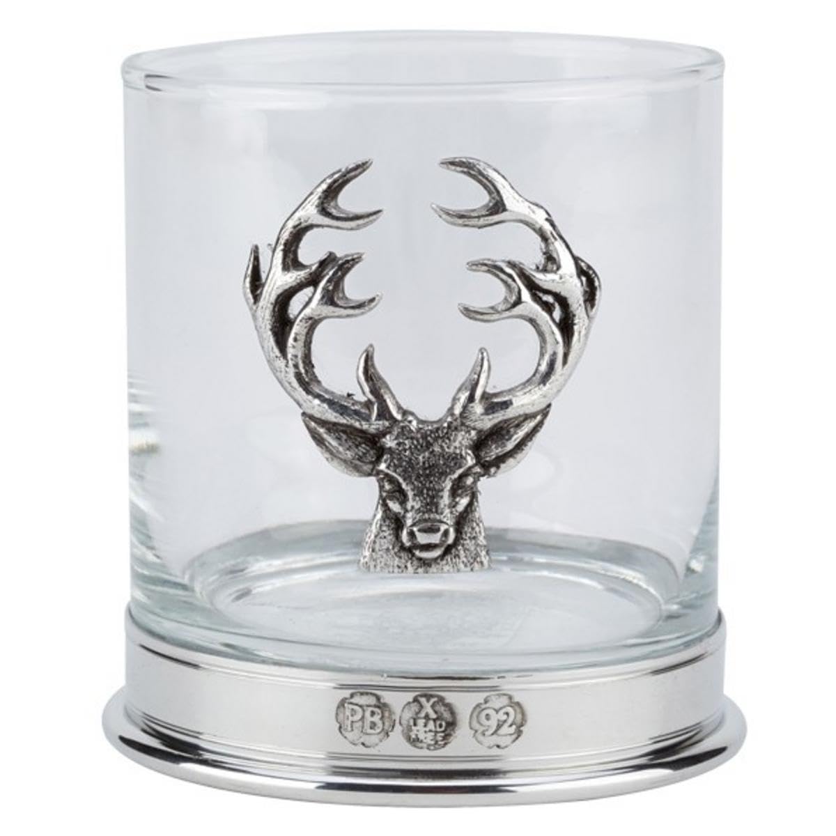 12oz Whisky Glass with a Pewter Stag's Head in a Presentation Box