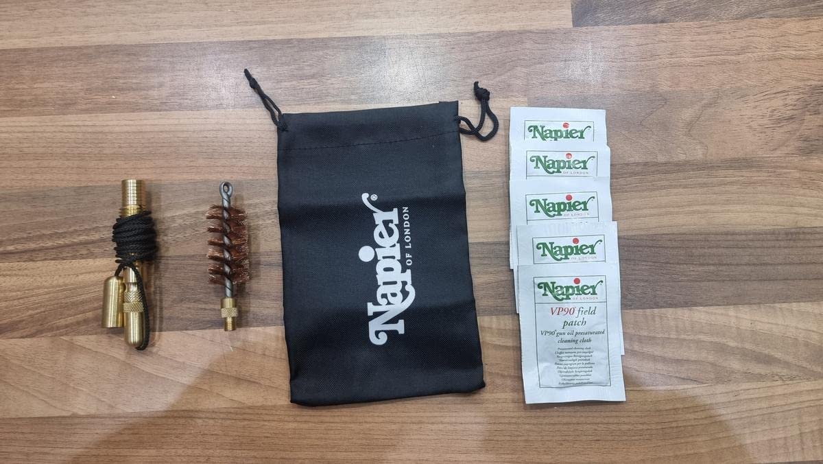 Napier 12ga Shotgun Pull Through Kit for use in the field - inc. Jag, VP90 patches, brush, pull through and a bag to put it in. We also sell the 20ga version