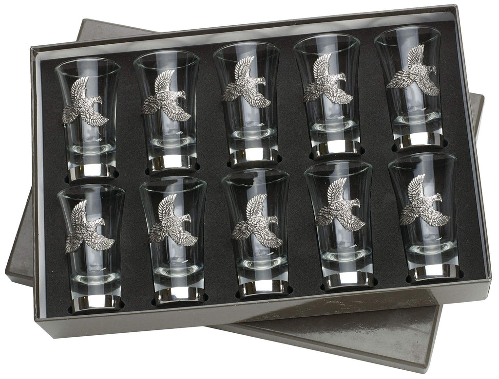 Pheasant 1-10 Numbered Shot Glasses Cups Shooting Gift Boxed