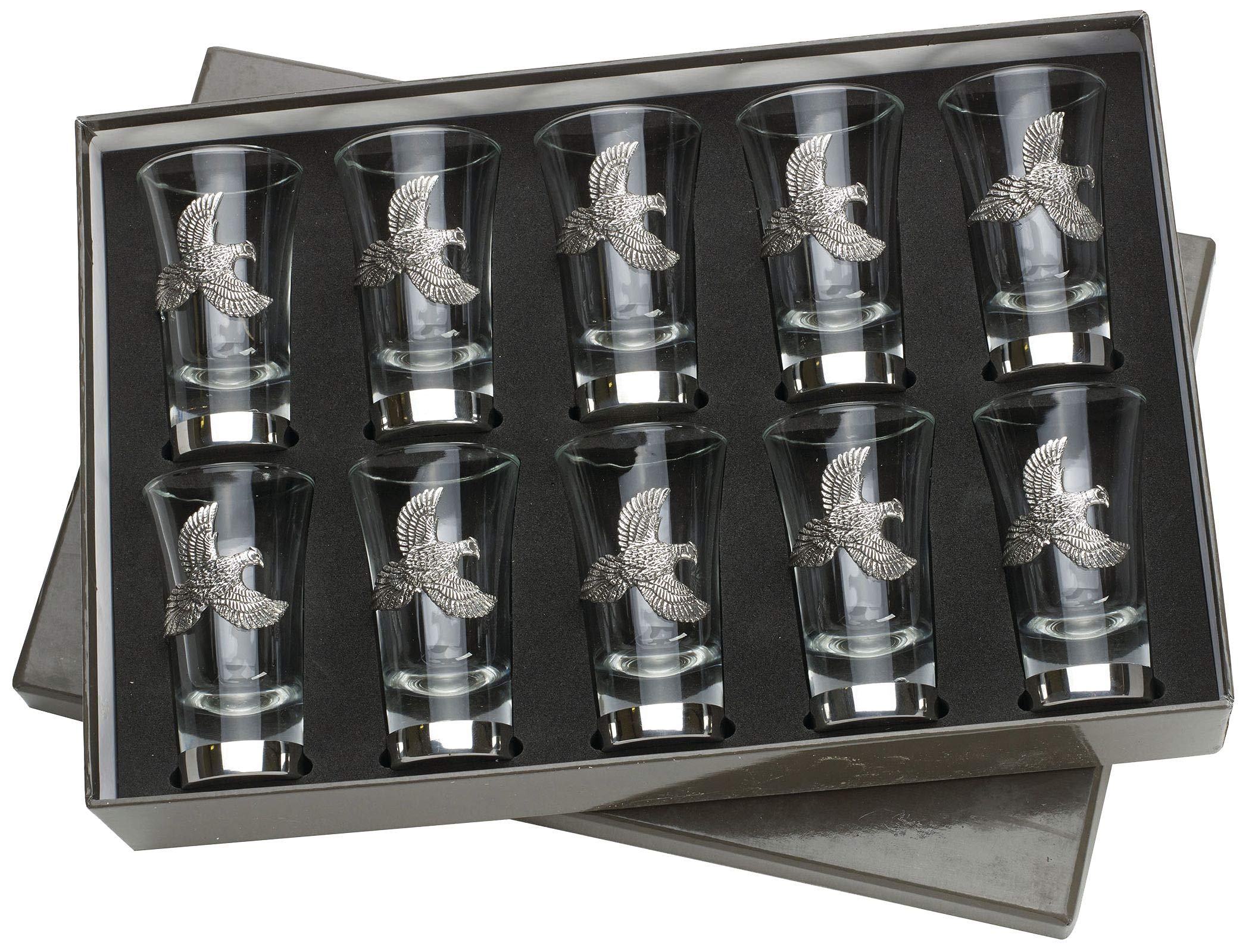 Pheasant 1-10 Numbered Shot Glasses Cups Shooting Gift Boxed