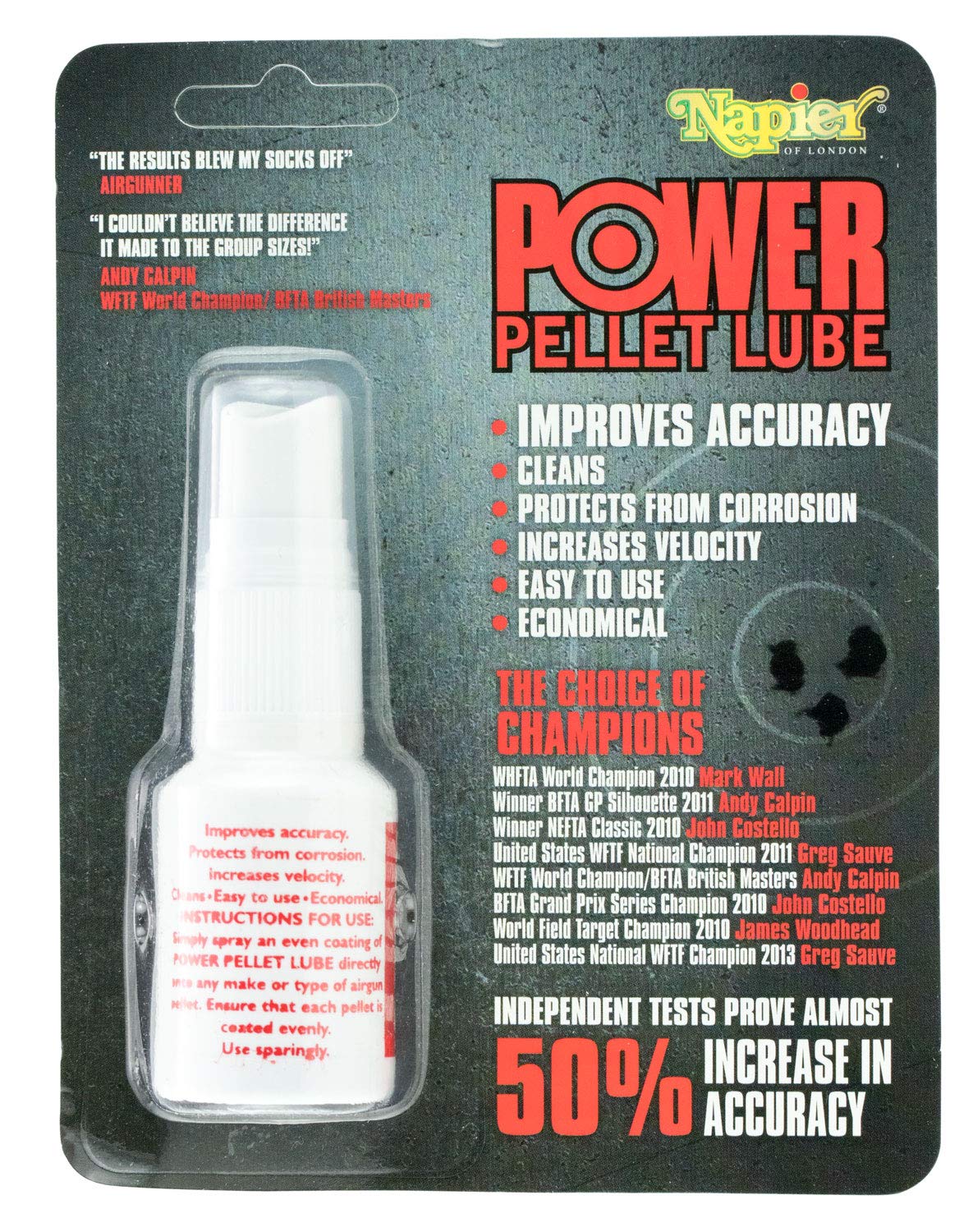 Napier Power Pellet lube 10ml/25ml - airgun air rifle improve accuracy gun oil